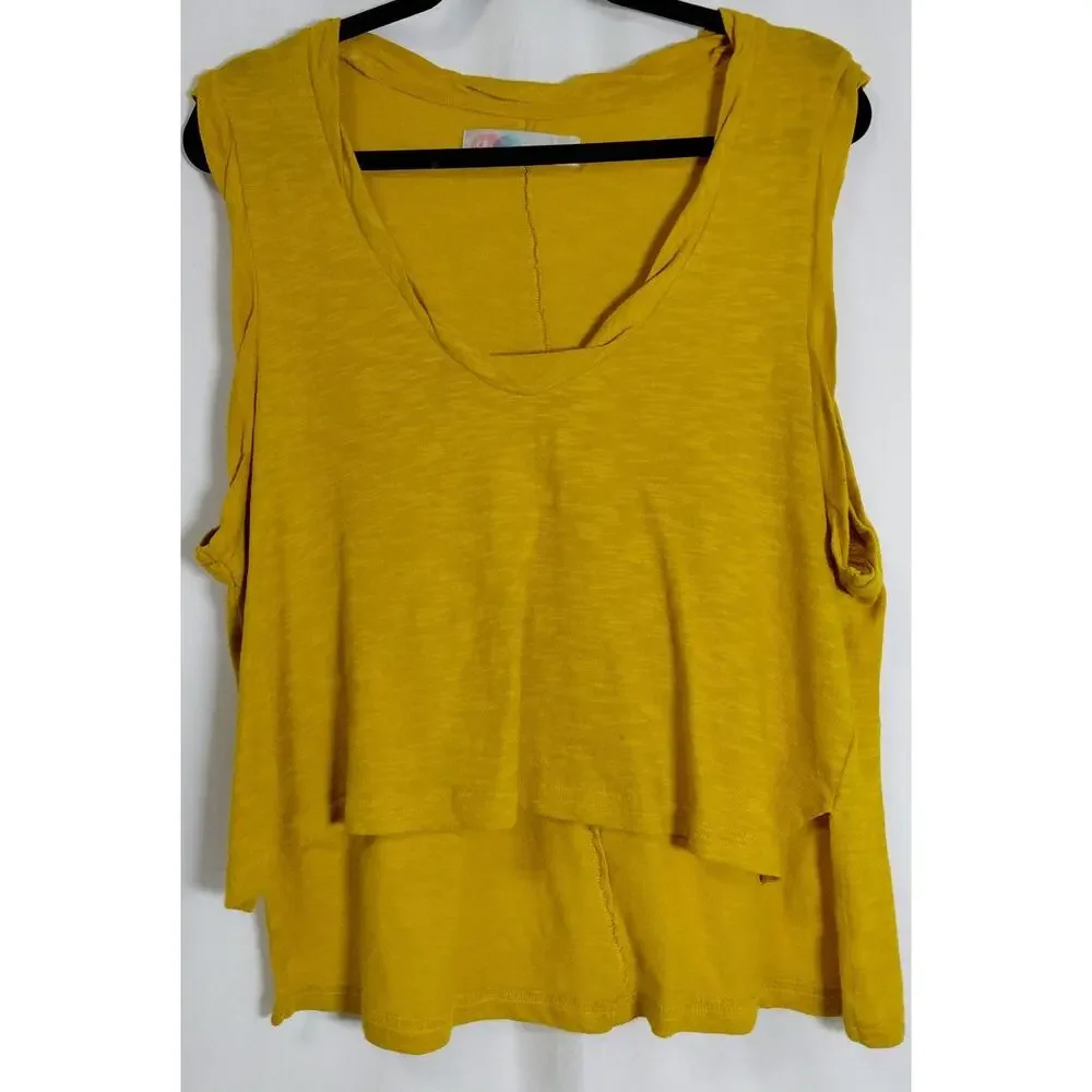 Free People Beach Yellow Scoop Neck Knit Lightweight Tank Women Size S